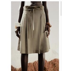 Olive Green Zara Pleated Belted Paperbag High Waist Skorts (NWT)